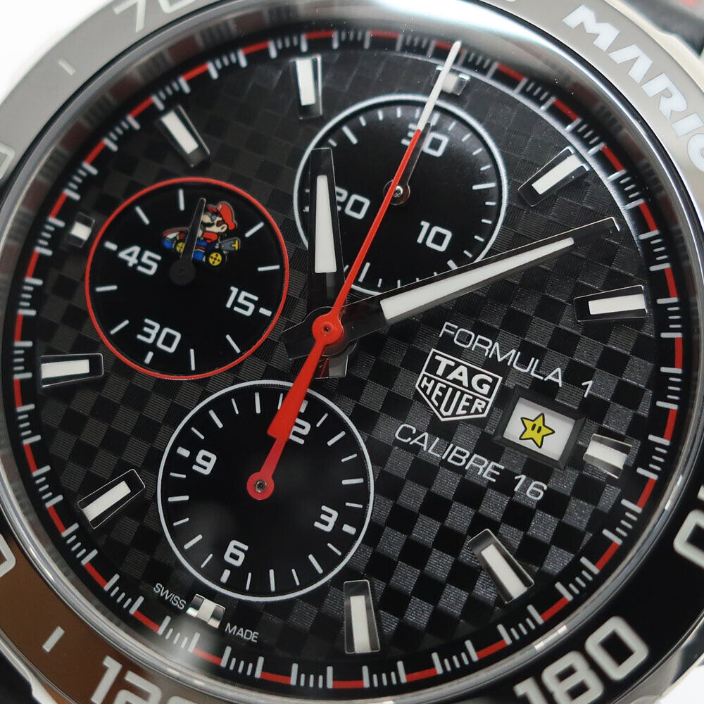 Tag Heuer Formula 1 Mario Kart Chronograph Black Dial Black Leather Strap Watch for Men - CAZ201E.FC6517