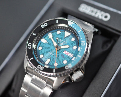 Seiko 5 Sports SKX Skeleton Green Dial Silver Steel Strap Watch For Men - SRPJ45K1