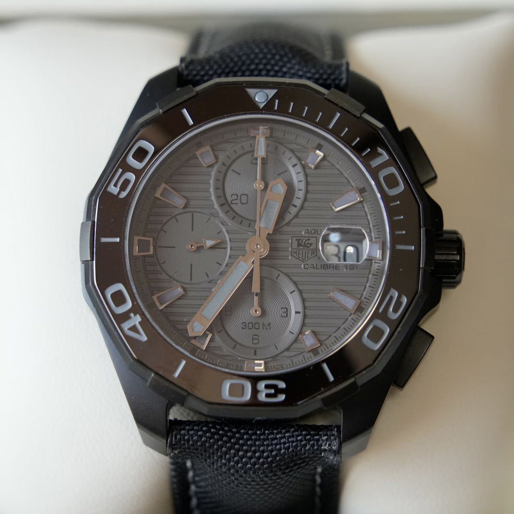 Tag Heuer Aquaracer Automatic Chronograph Special Edition Titanium Grey Dial Black Leather Strap Watch for Men - CAY218B.FC6370