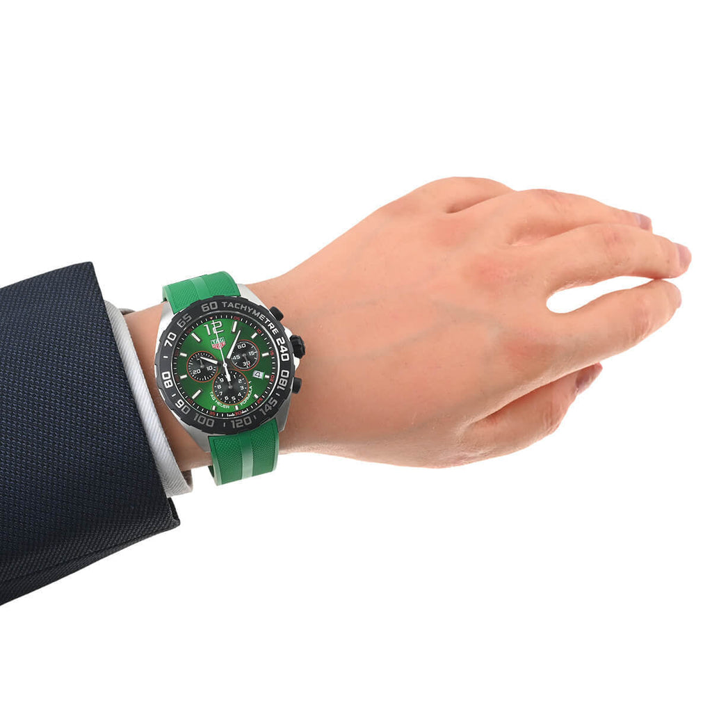 Tag Heuer Formula 1 Chronograph Green Dial Green Rubber Strap Watch for Men - CAZ101AP.FT8056