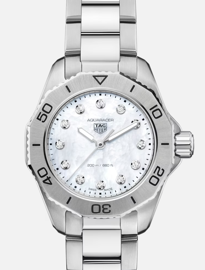 Tag Heuer Aquaracer Professional 200 Quartz Diamond Mother of Pearl Dial Silver Steel Strap Watch for Women - WBP1416.BA0622