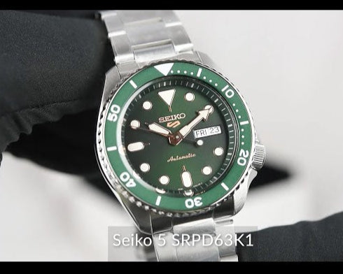 Seiko 5 Sports Automatic Analog Green Dial Silver Steel Strap Watch For Men - SRPD63K1