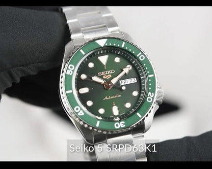 Seiko 5 Sports Automatic Analog Green Dial Silver Steel Strap Watch For Men - SRPD63K1