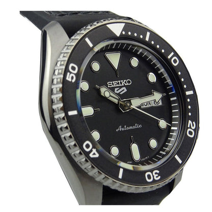 Seiko 5 Sport Automatic Black Dial Black Silicone Strap Watch For Men - SRPD65K3