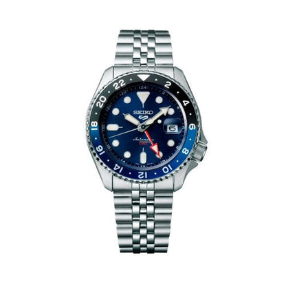 Seiko 5 Sports GMT SKX Automatic Blueberry Dial Silver Steel Strap Watch For Men - SSK003K1