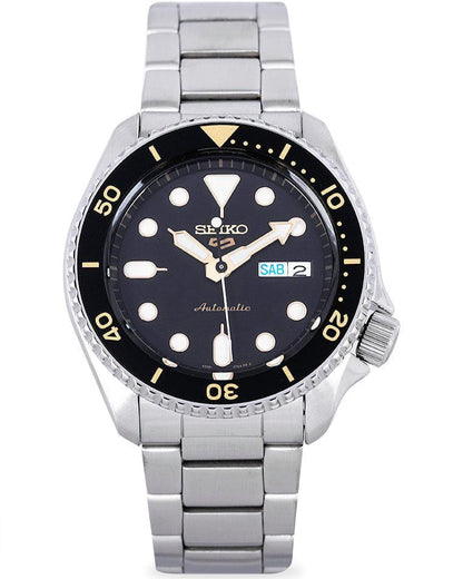 Seiko 5 Sports Automatic Black Dial Silver Steel Strap Watch For Men - SRPD57K1