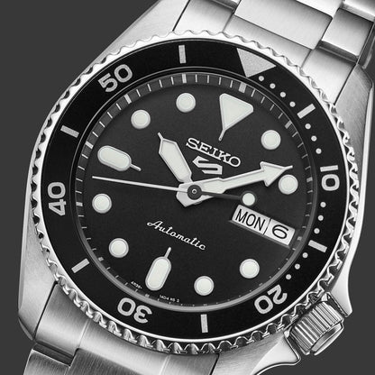 Seiko 5 Sports SKX Automatic Black Dial Silver Steel Strap Watch For Men - SRPK29K1