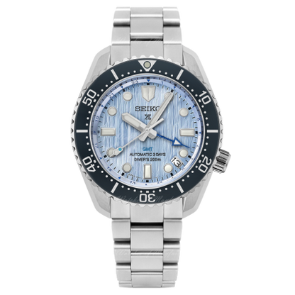 Seiko Prospex Limited Edition Automatic GMT Glacier Blue Dial Silver Steel Strap Watch For Men - SPB385J1