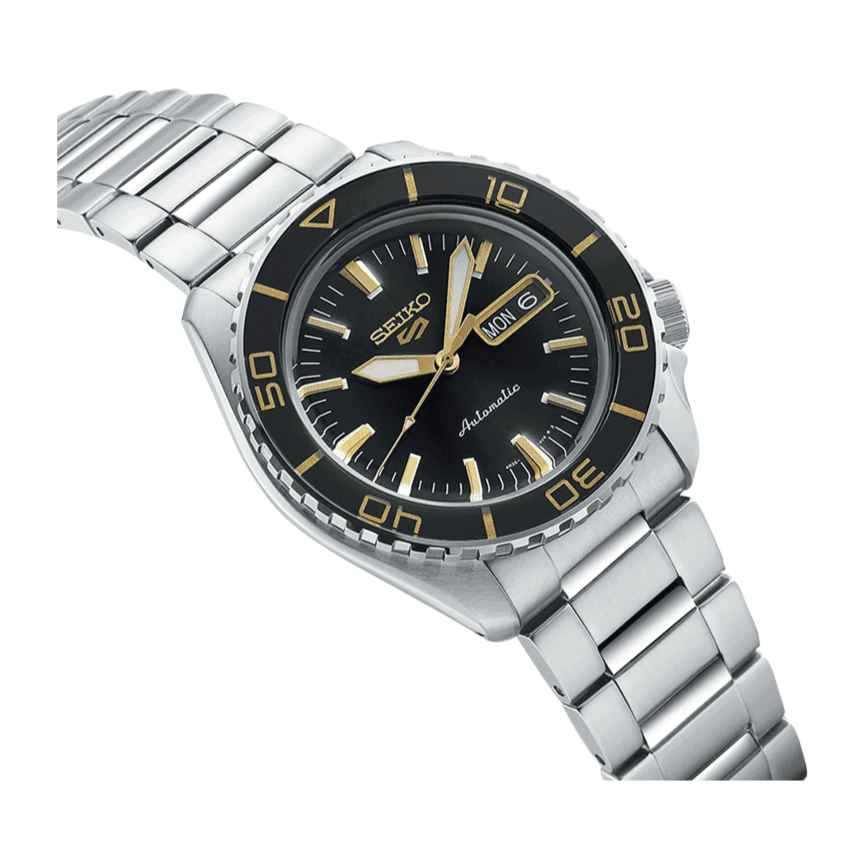 Seiko 5 Sport Automatic SKX Series Black Dial Silver Steel Strap Watch for Men - SRPK99K1