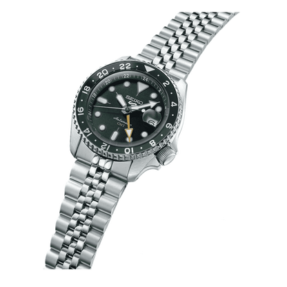 Seiko 5 Sports SKX GMT Automatic Green Dial Silver Steel Strap Watch For Men - SSK035K1