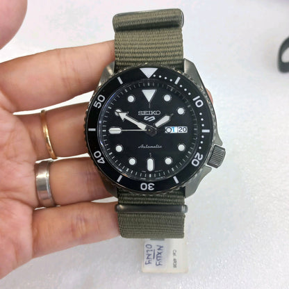 Seiko 5 Sport Automatic Black Dial Green Nylon Strap Watch For Men - SRPD65K4