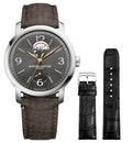 Special Edition Baume & Mercier Classima Power Reserve Automatic Stainless Steel Gray Dial Brown Fabric Interchangeable Black Leather Strap Mens Watch M0A10718