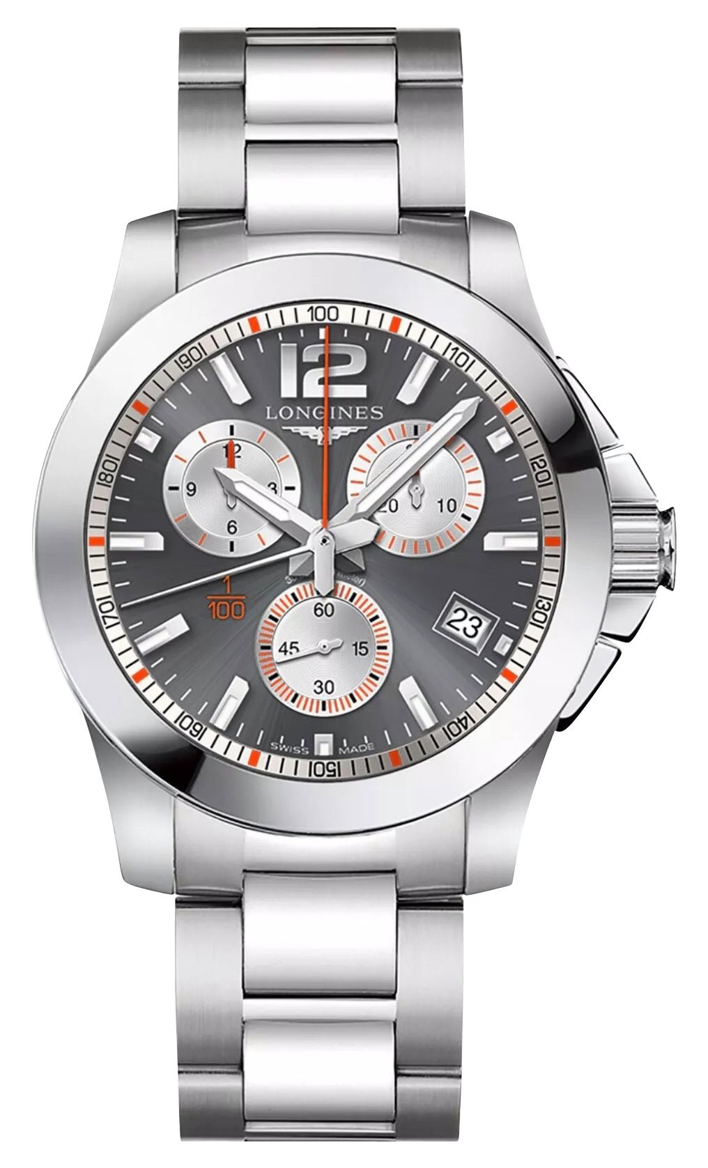 Special Edition Longines Conquest 1/100th Roland Garros Chronograph Stainless Steel Gray Dial Date Divers Quartz Mens Watch L3.700.4.79.6