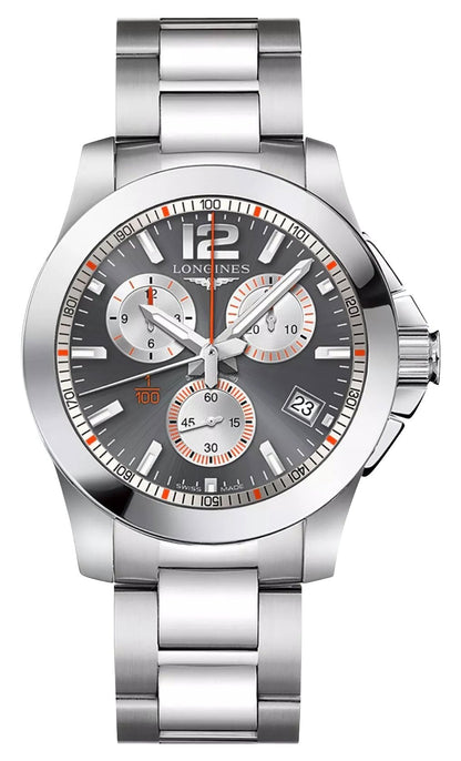 Special Edition Longines Conquest 1/100th Roland Garros Chronograph Stainless Steel Gray Dial Date Divers Quartz Mens Watch L3.700.4.79.6