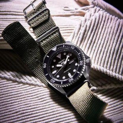 Seiko 5 Sport Automatic Black Dial Green Nylon Strap Watch For Men - SRPD65K4