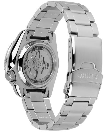 Seiko 5 Sports Checker Flag Special Edition Black Dial Silver Steel Strap Watch For Men - SRPK67K1
