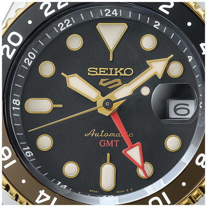 Seiko 5 Sports SKX GMT Automatic Mocha Black Dial Brown Leather Strap Watch For Men - SSK036K1