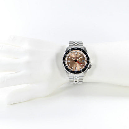 Seiko 5 Sports GMT Thong Sia Limited Edition Brown Dial Silver Steel Strap Watch for Men - SSK043K1