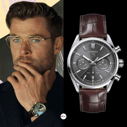 Tag Heuer Carrera Chronograph Grey Dial Brown Leather Strap Watch for Men - CBN2012.FC6483
