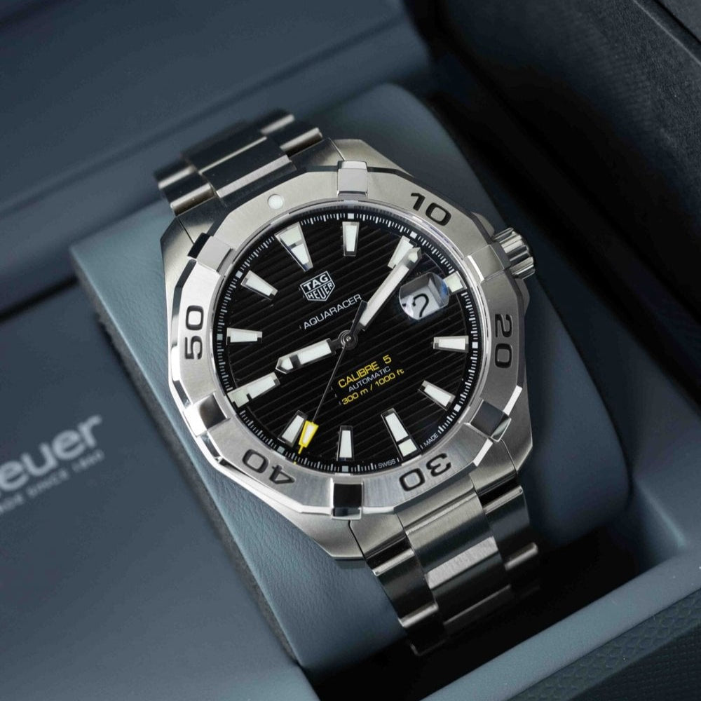 Tag Heuer Aquaracer Automatic Caliber 5 Black Dial Silver Steel Strap Watch for Men - WBD2110.BA0928