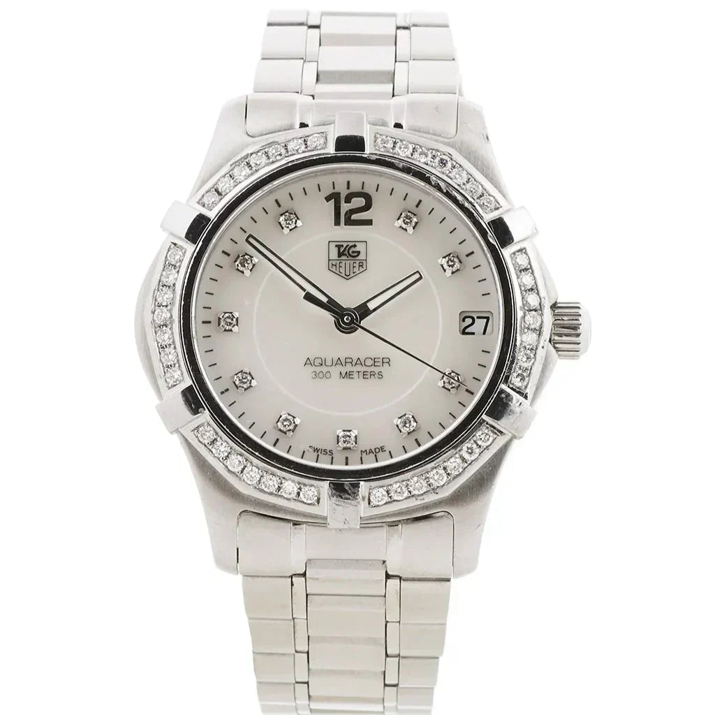 Tag Heuer Aquaracer Diamonds Mother of Pearl White Dial Silver Steel Strap Watch for Women - WBD131C.BA0748
