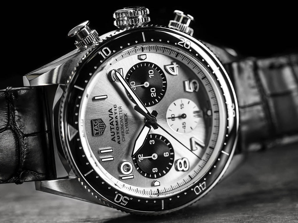 Tag Heuer Autavia Chronometer Flyback Chronograph Silver Dial Black Leather Strap Watch for Men - CBE511B.FC8279