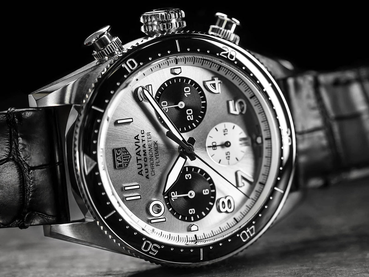 Tag Heuer Autavia Chronometer Flyback Chronograph Silver Dial Black Leather Strap Watch for Men - CBE511B.FC8279