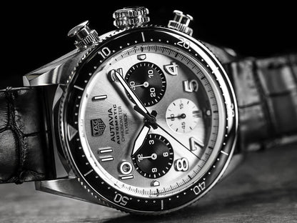Tag Heuer Autavia Chronometer Flyback Chronograph Silver Dial Black Leather Strap Watch for Men - CBE511B.FC8279