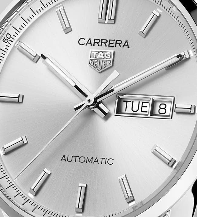 Tag Heuer Carrera Day Date Silver Dial Brown Leather Strap Watch for Men - WBN2011.FC6484