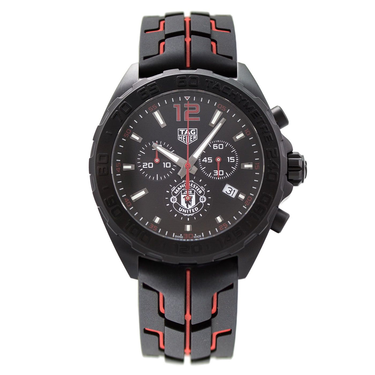 Tag Heuer Formula 1 Manchester United Limited Edition Black Dial Black & Red Rubber Strap Watch for Men - CAZ101J.FT8027
