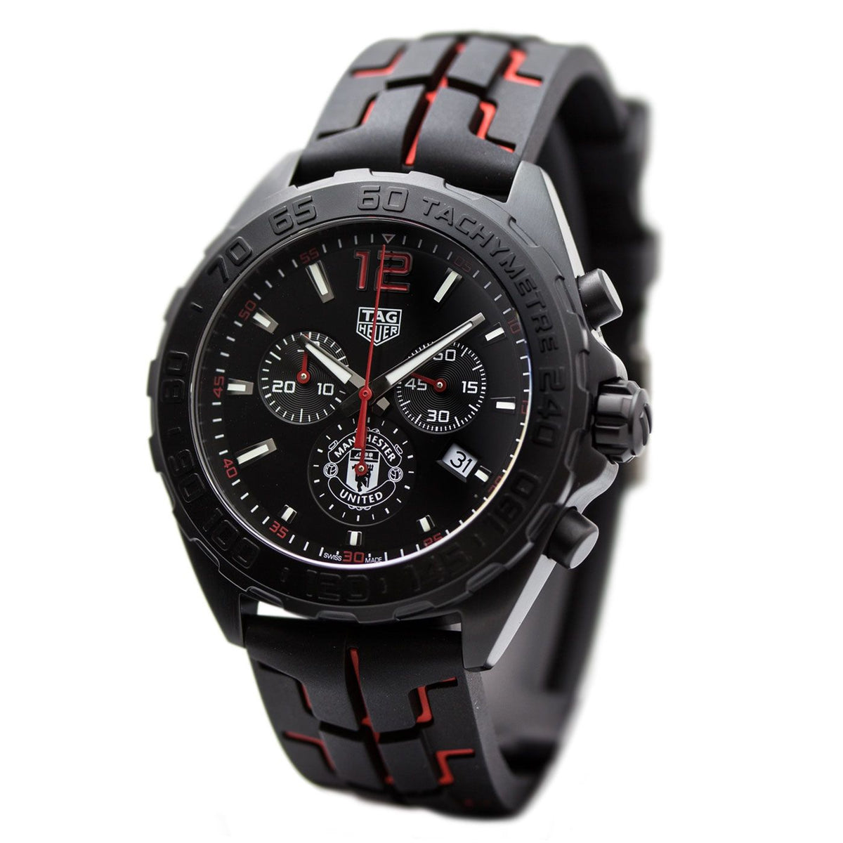 Tag Heuer Formula 1 Manchester United Limited Edition Black Dial Black & Red Rubber Strap Watch for Men - CAZ101J.FT8027