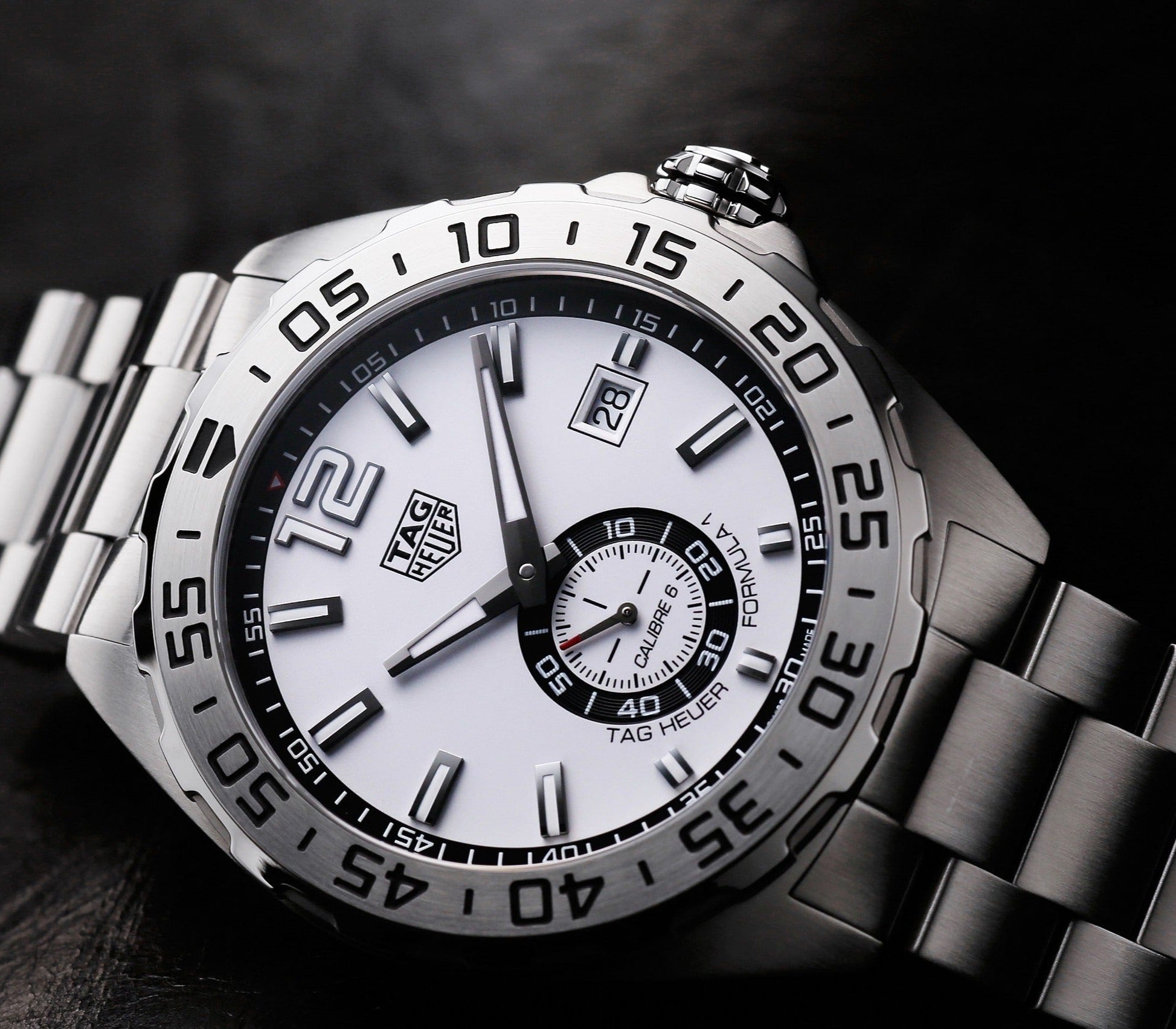Tag Heuer Formula 1  Calibre 6 Automatic White Dial Silver Steel Strap Watch for Men - WAZ2013.BA0842