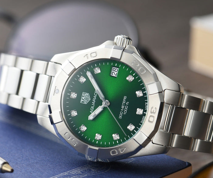 Tag Heuer Aquaracer Diamonds Emerald Green Dial Watch for Women - WBD1316.BA0740