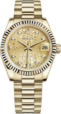 Rolex Datejust 31 Elegant Automatic 18K Yellow Gold Watch 178278-0021