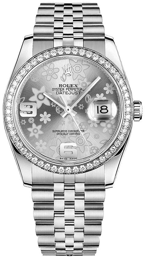 Rolex Datejust 36 Silver Floral Dial Watch 116244