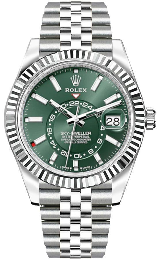 Rolex Sky-Dweller White Gold Fluted Bezel Calendar & GMT Men's Watch 336934-0002