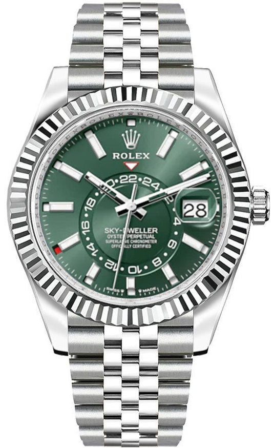 Rolex Sky-Dweller White Gold Fluted Bezel Calendar & GMT Men's Watch 336934-0002