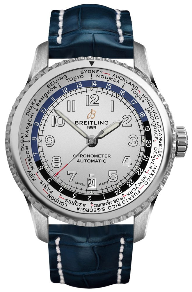 Breitling Navitimer Aviator 8 Unitime 43mm Silver Dial Men's Watch AB3521U01G1P2