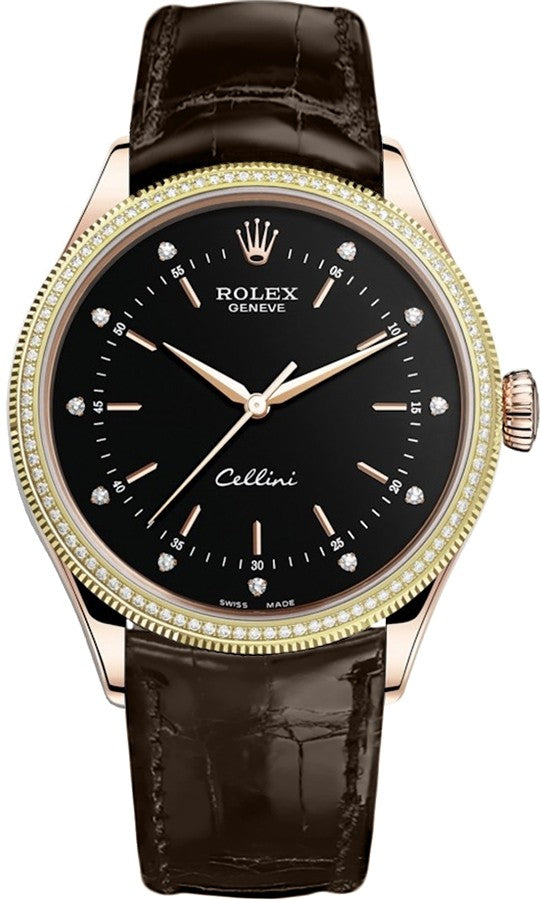 Rolex Cellini Time 18k Rose & Yellow Gold Diamonds Men's Watch 50605RBR-0013