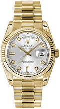 Rolex Day-Date 36 Silver Fluted Bezel Watch 118238