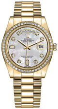 Rolex Day-Date Diamond Bezel Mother Of Pearl Dial Women's Watch 128348RBR-0017