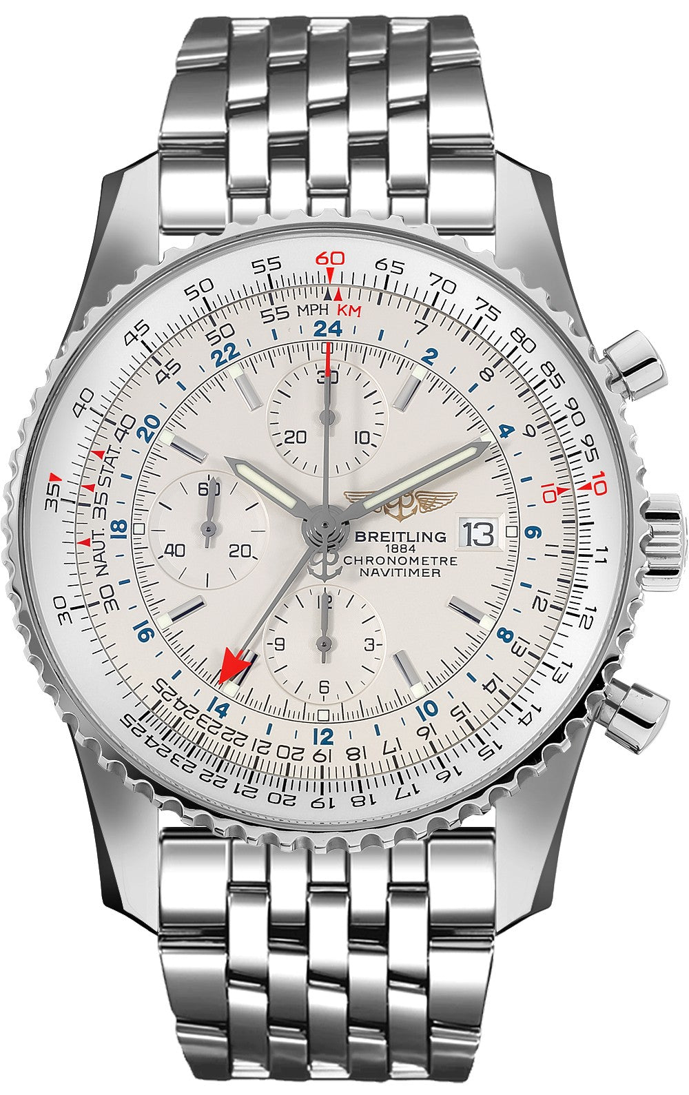 Breitling Navitimer Chronograph GMT 46 Silver Dial A24322121G1A1