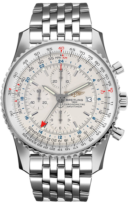 Breitling Navitimer Chronograph GMT 46 Silver Dial A24322121G1A1