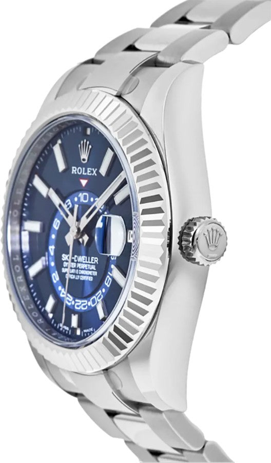 Rolex Sky-Dweller Fluted Bezel Oystersteel Calendar & GMT Feature Men's Watch 326934-0003