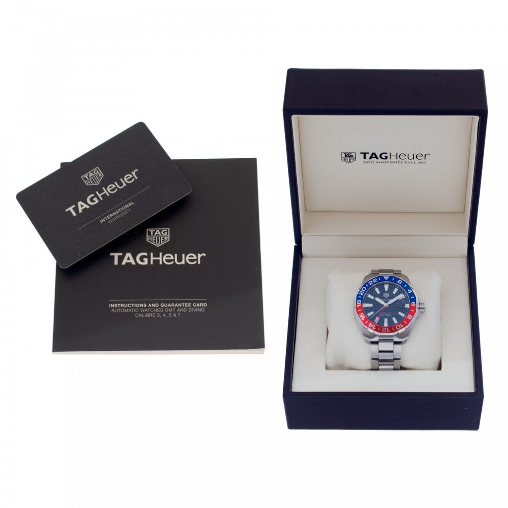 Tag Heuer Aquaracer GMT Caliber 7 Pepsi Black Dial Silver Steel Strap Watch for Men - WAY201F.BA0927