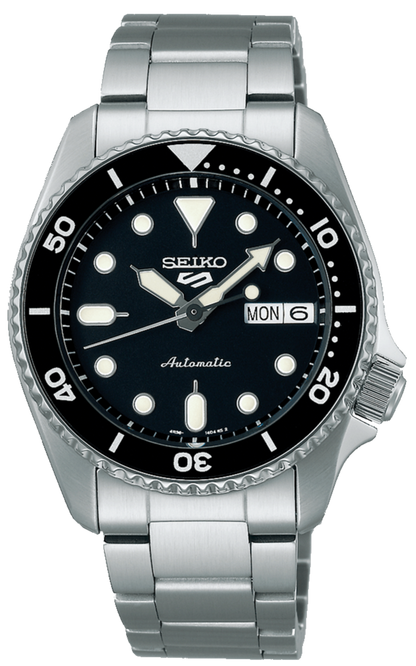 Seiko 5 Sports SKX Automatic Black Dial Silver Steel Strap Watch For Men - SRPK29K1
