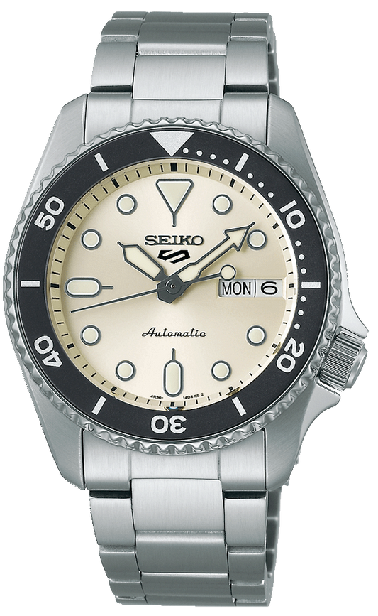 Seiko 5 Sports SKX Automatic Cream Dial Silver Steel Strap Watch For Men - SRPK31K1
