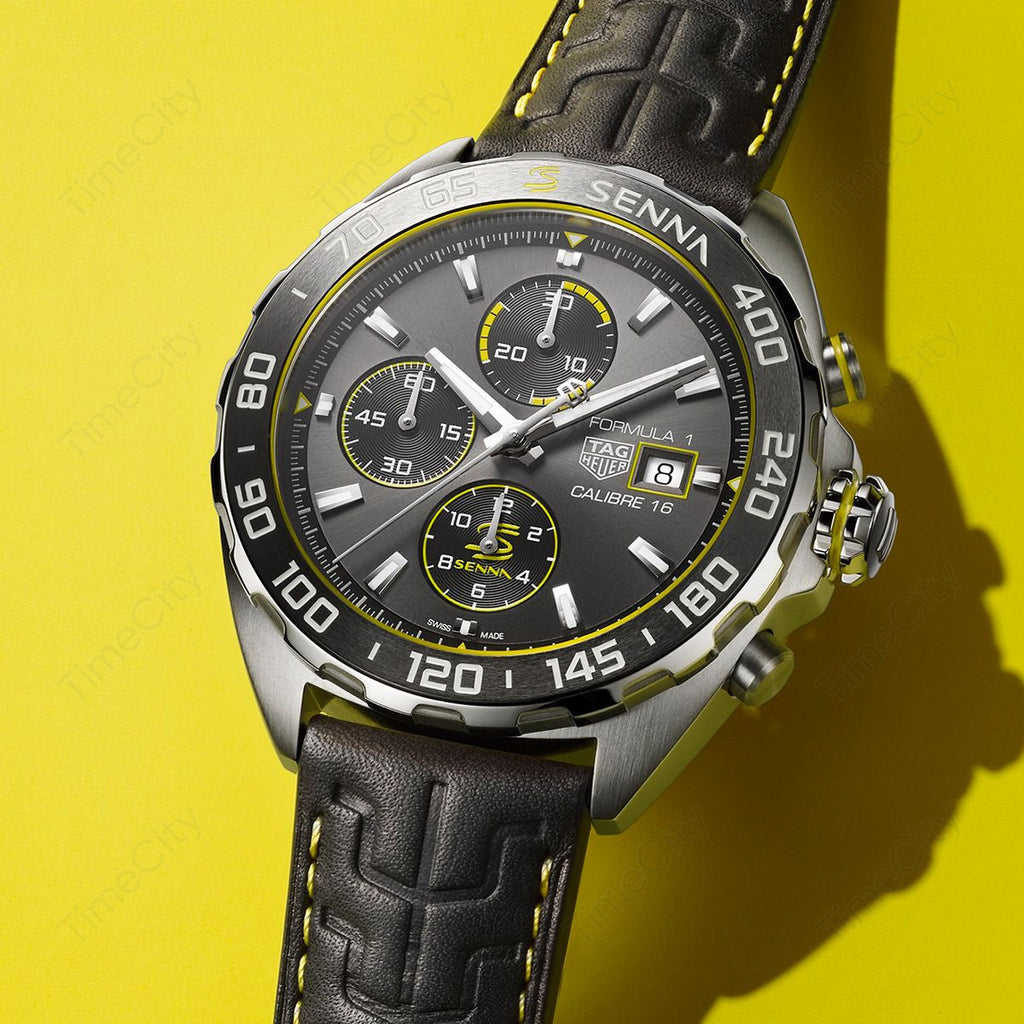 Tag Heuer Formula 1 Chronograph Senna Black Dial Black Leather Strap Watch for Men - CAZ101AJ.FC6487