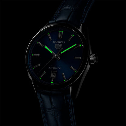 Tag Heuer Carrera Date Blue Dial Blue Leather Strap Watch for Men - WBN2112.FC6504
