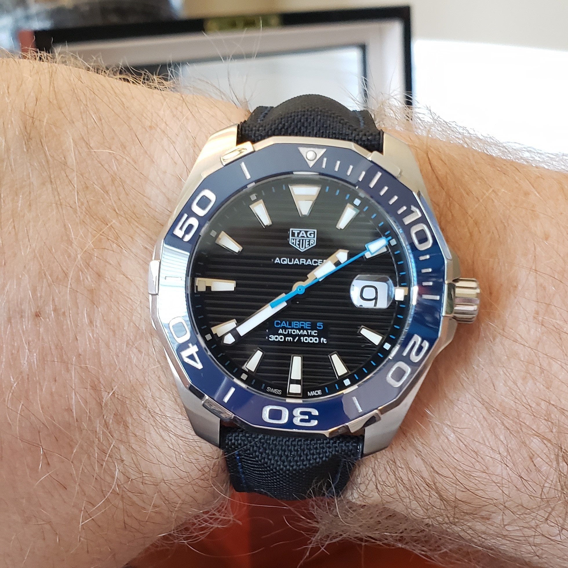 Tag Heuer Aquaracer Calibre 5 Automatic Black Dial Black Nylon Strap Watch for Men - WAY201C.FC6395